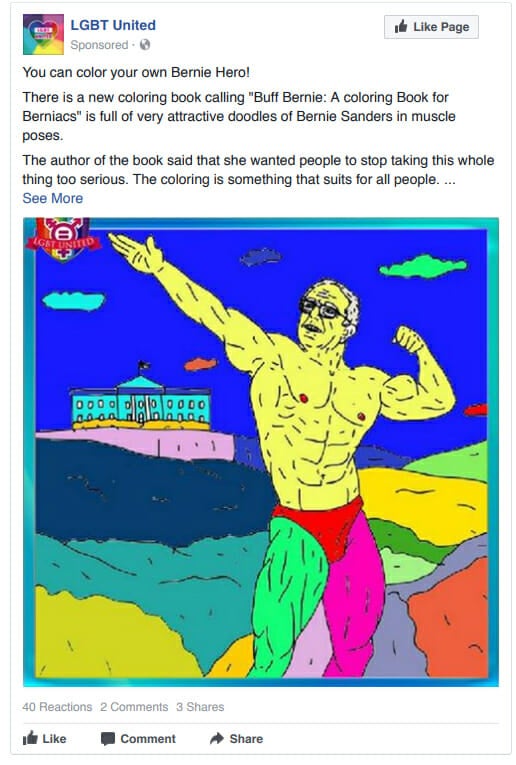 An ad used by Russia on Facebook to influence voters.